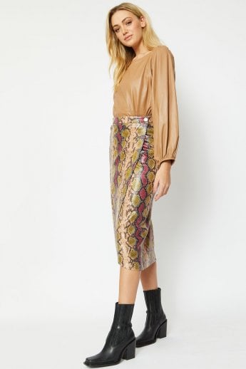 JAYLEY Red Faux Suede Animal Print Skirt