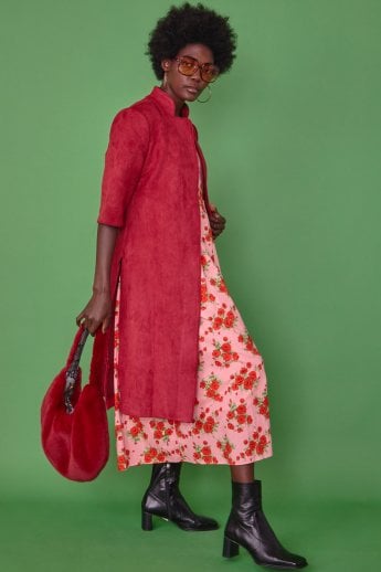 JAYLEY Red Faux Suede Coat