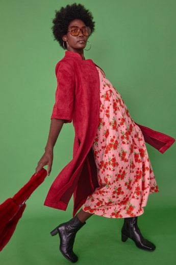 JAYLEY Red Faux Suede Coat