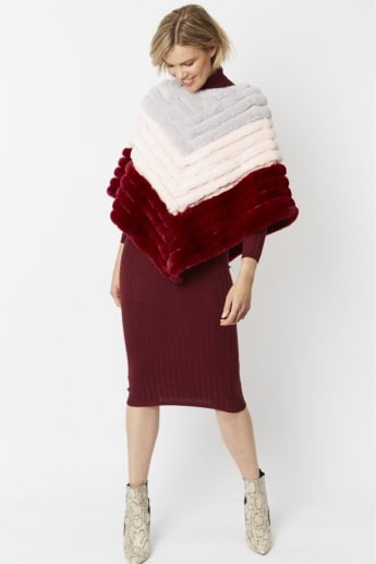 JAYLEY Red Faux Suede Faux Fur Poncho