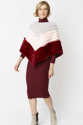 JAYLEY Red Faux Suede Faux Fur Poncho