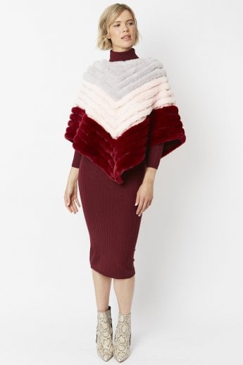 JAYLEY Red Faux Suede Faux Fur Poncho