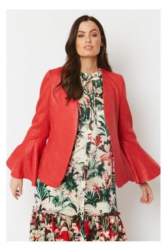 JAYLEY Red Faux Suede Flared Sleeve Jacket