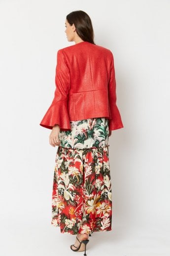 JAYLEY Red Faux Suede Flared Sleeve Jacket