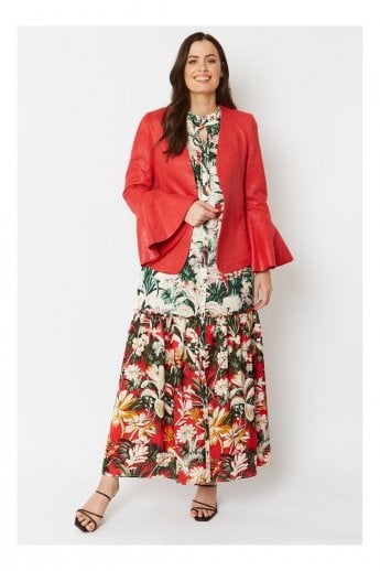 JAYLEY Red Faux Suede Flared Sleeve Jacket
