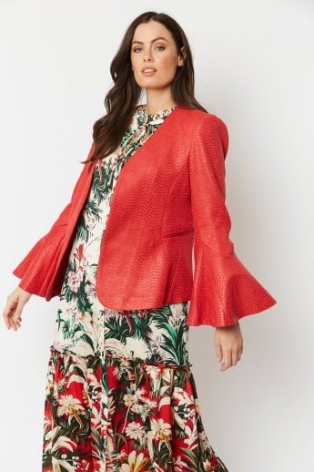 JAYLEY Red Faux Suede Flared Sleeve Jacket