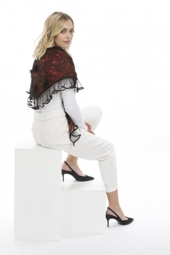 JAYLEY Red Fine Knit and Lace Scarf