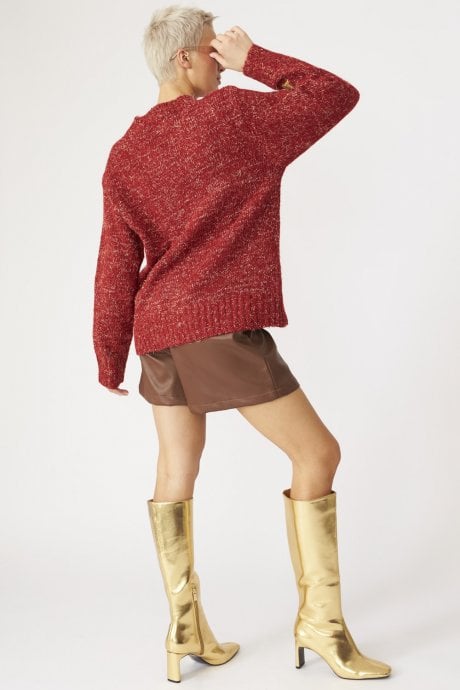 JAYLEY Red Glitter Christmas Jumper With Deer Embroidery