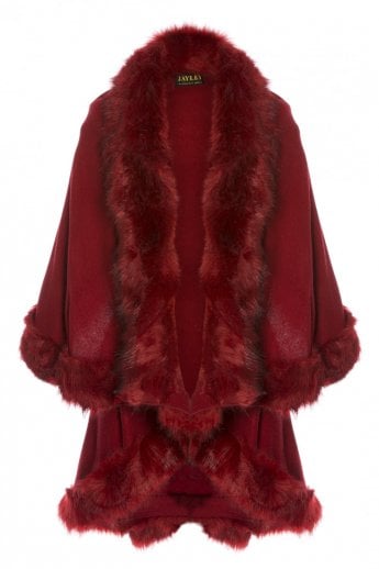 JAYLEY Red Knitted Luxury Faux Fur Cape