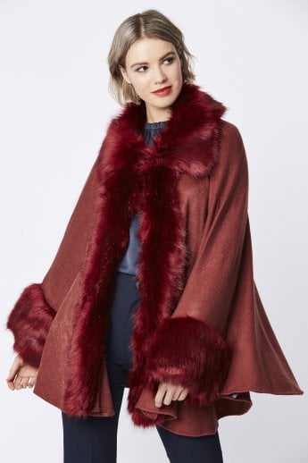 JAYLEY Red Luxury Faux Fur Fine Knitted Coat