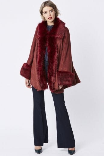 JAYLEY Red Luxury Faux Fur Fine Knitted Coat