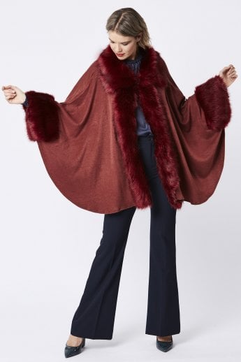 JAYLEY Red Luxury Faux Fur Fine Knitted Coat