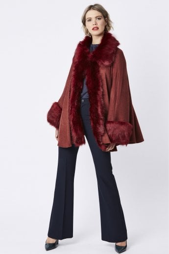 JAYLEY Red Luxury Faux Fur Fine Knitted Coat