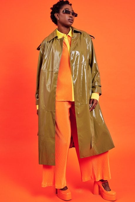 JAYLEY Red Maxi Eco Leather Puffer Coat