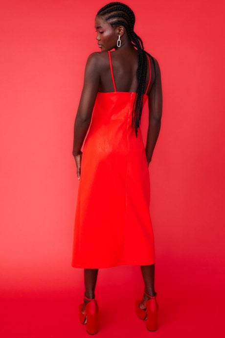 JAYLEY Red Midi Cami Style Pencil Dress With Split