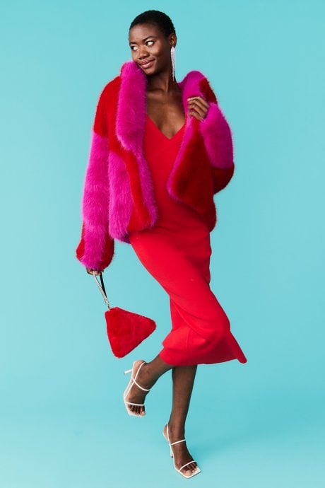 JAYLEY Red Pyramid Faux Fur Bag