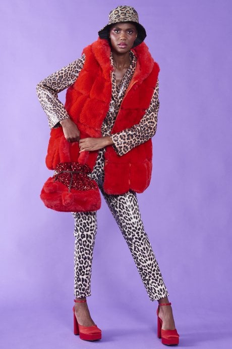 JAYLEY Red Sequin And Faux Fur Bag