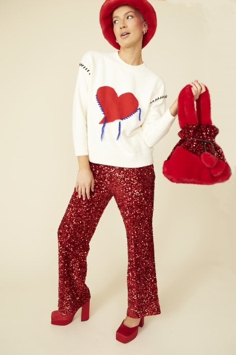 JAYLEY Red Sequin And Faux Fur Bag