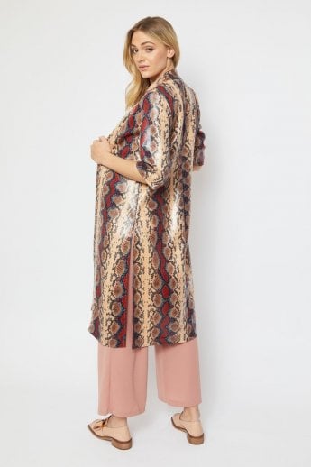 JAYLEY Red Snake Print Faux Suede Jacket