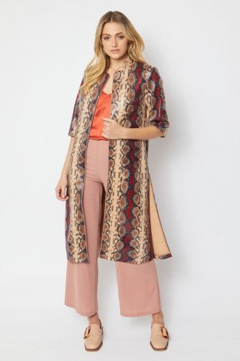 JAYLEY Red Snake Print Faux Suede Jacket