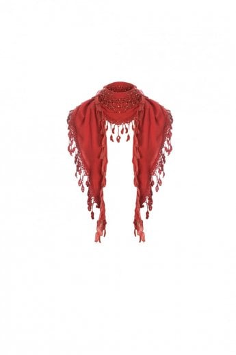 JAYLEY Red Tassled Cotton Triangle Scarf