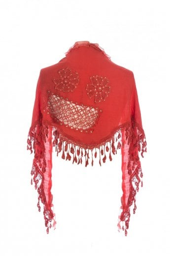 JAYLEY Red Tassled Cotton Triangle Scarf