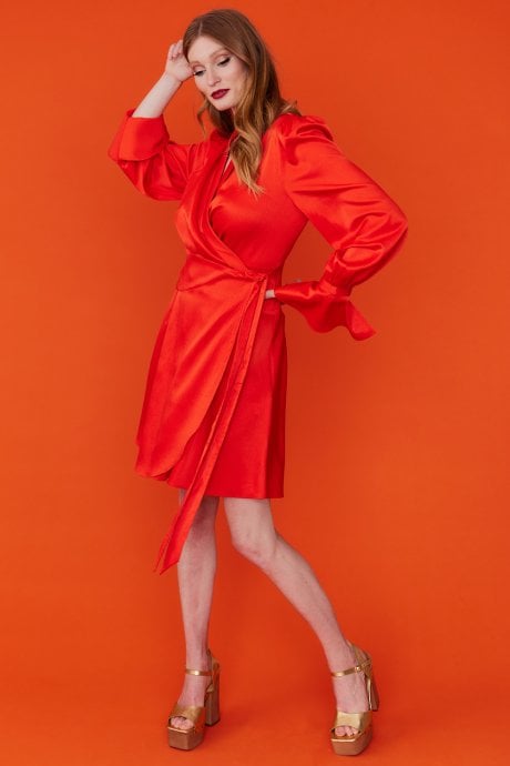 JAYLEY Red Tencel Blend Wrap Dress