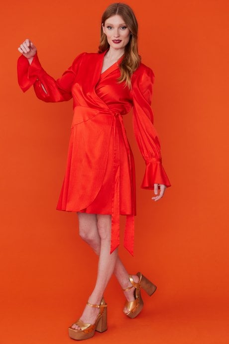 JAYLEY Red Tencel Blend Wrap Dress