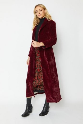 JAYLEY Red Velvet Maxi Coat