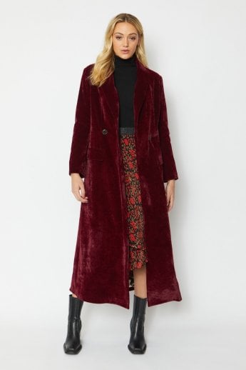JAYLEY Red Velvet Maxi Coat