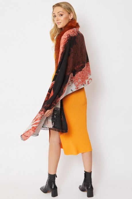 JAYLEY Red Wool Wrap With Faux Fur