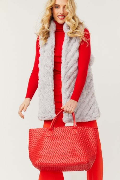 JAYLEY Red Woven Metallic Tote Bag Eco Leather