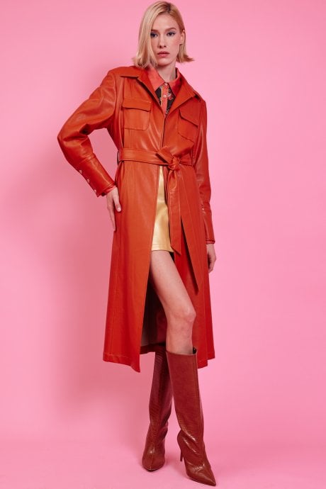 JAYLEY Retro Autumn Eco Leather Trench Coat