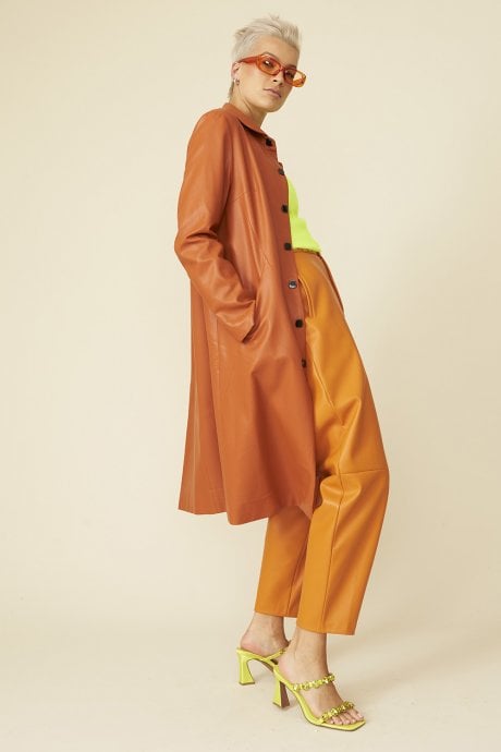 JAYLEY Retro Autumn Eco Leather Trench Coat