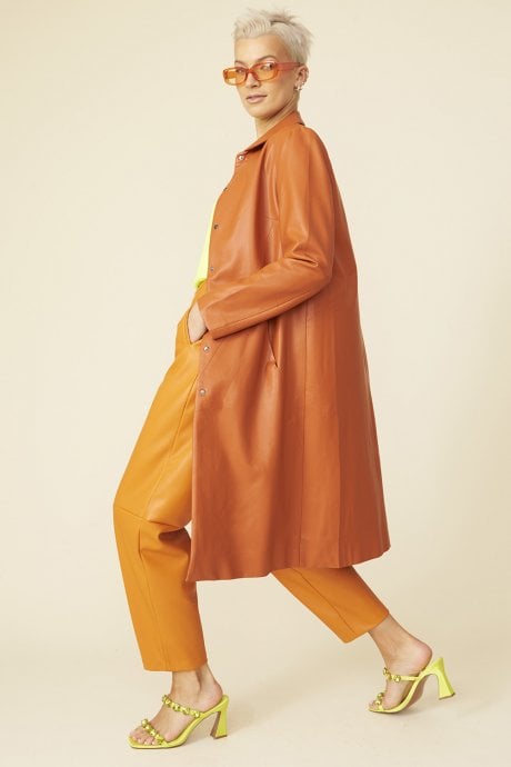 JAYLEY Retro Autumn Eco Leather Trench Coat