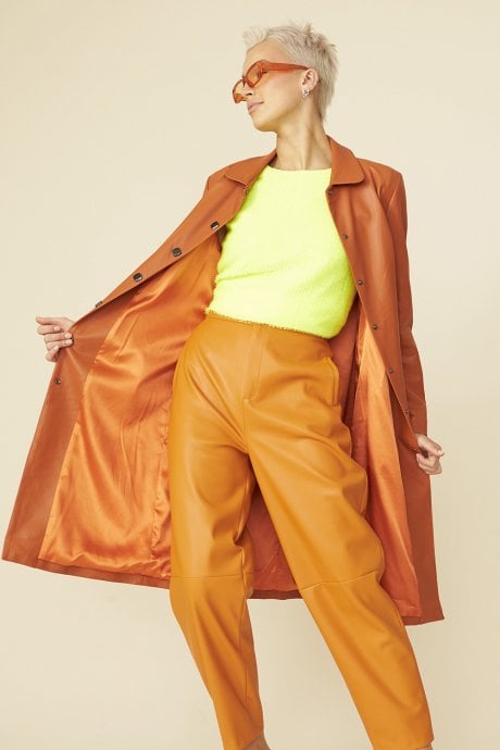 JAYLEY Retro Autumn Eco Leather Trench Coat