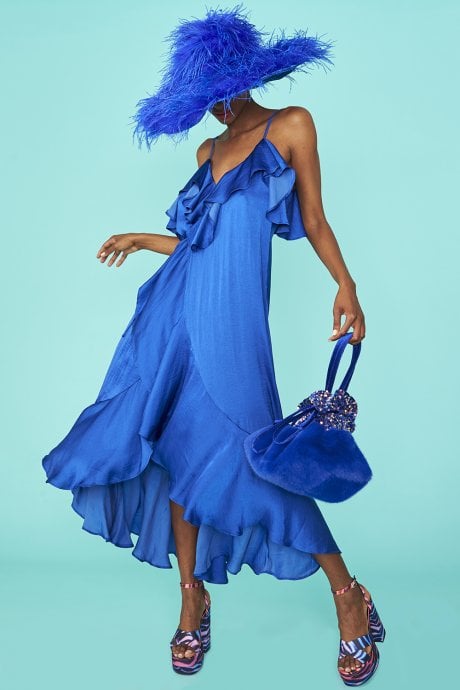 JAYLEY Royal Blue Hand Made Soft Sequin And Faux Fur Tote Bag