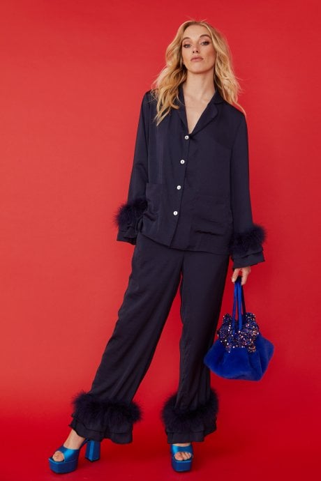 JAYLEY Royal Blue Hand Made Soft Sequin And Faux Fur Tote Bag