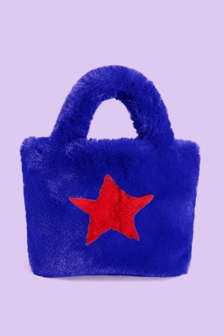 JAYLEY Royal Blue with Hand Made Star Faux Fur Tote Bag
