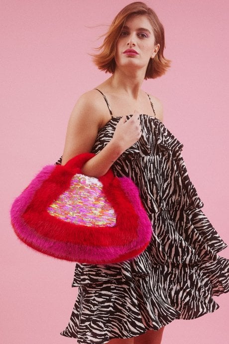 JAYLEY Sequin and Faux Fur Bag