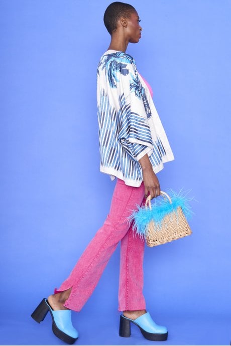 JAYLEY Silk Blend Abstract Print Kimono