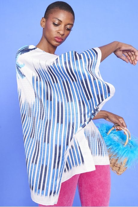 JAYLEY Silk Blend Abstract Print Kimono