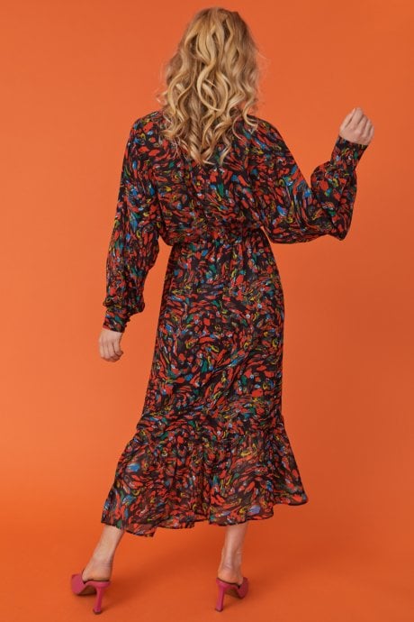 JAYLEY Silk Blend And Chiffon Floral Midi Dress In Red