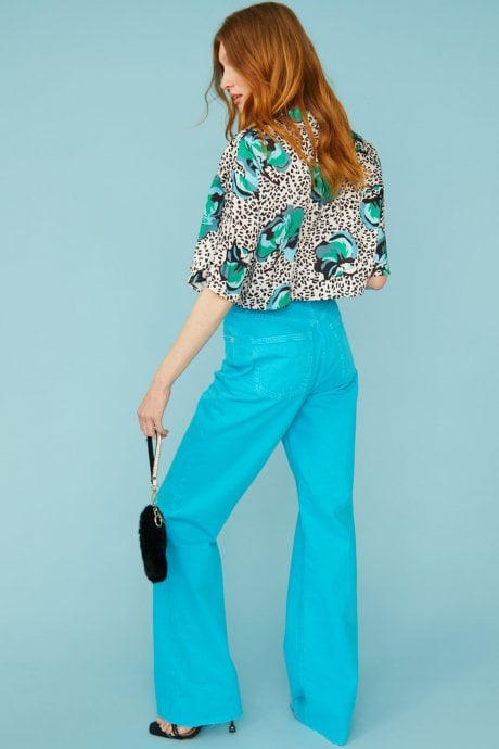 JAYLEY Silk Blend Animal Print Floral Cropped Blouse