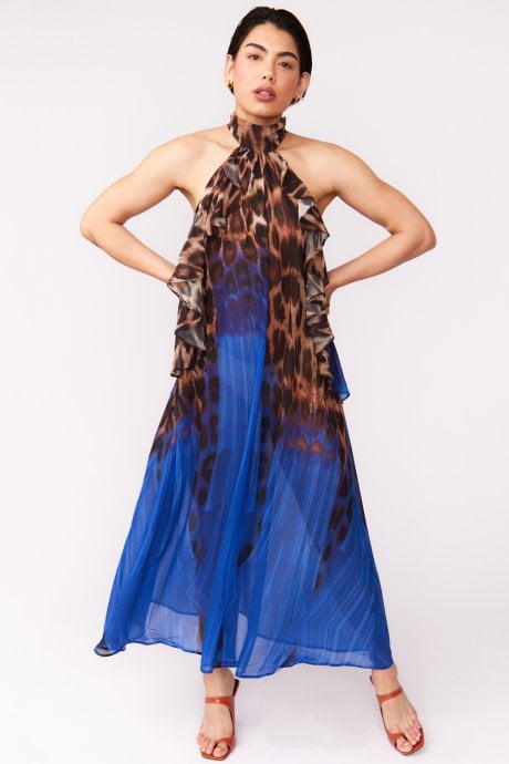 JAYLEY Silk Blend Animal Print Maxi Dress