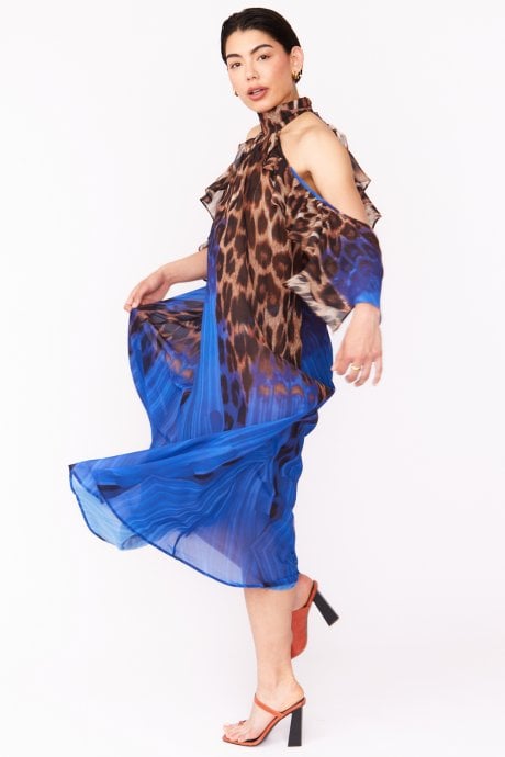 JAYLEY Silk Blend Animal Print Maxi Dress