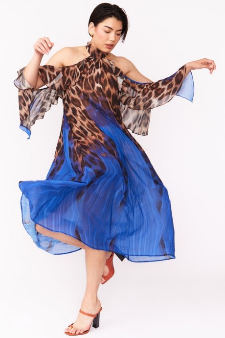 JAYLEY Silk Blend Animal Print Maxi Dress
