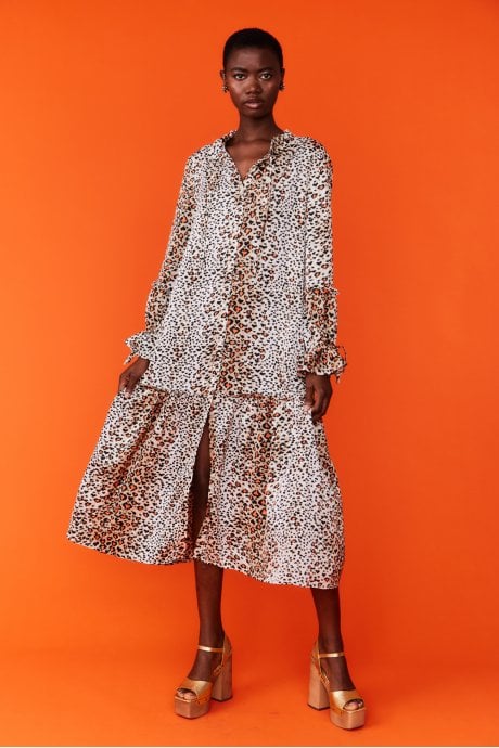 JAYLEY Silk Blend Animal Print Maxi Dress