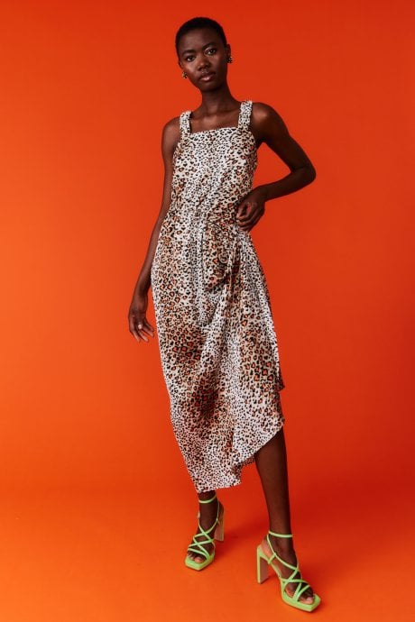 JAYLEY Silk Blend Animal Print Maxi Tea Dress