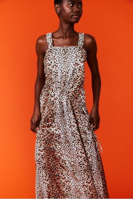 JAYLEY Silk Blend Animal Print Maxi Tea Dress